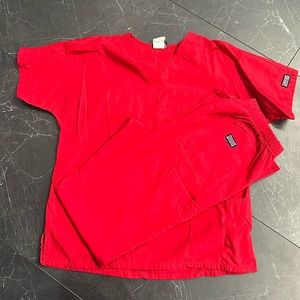 Red Cherokee scrubs- small top and small tall pants